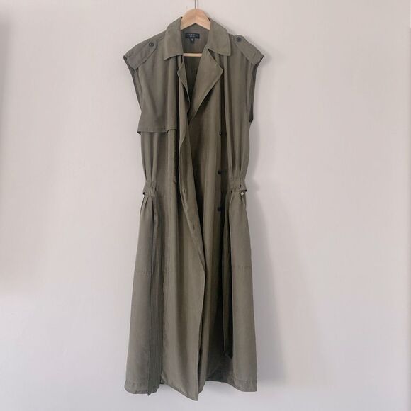 rag & born- Silk Light Weight Trench Wrap DressOlive Green Modern Ragged sz M - Picture 2 of 16